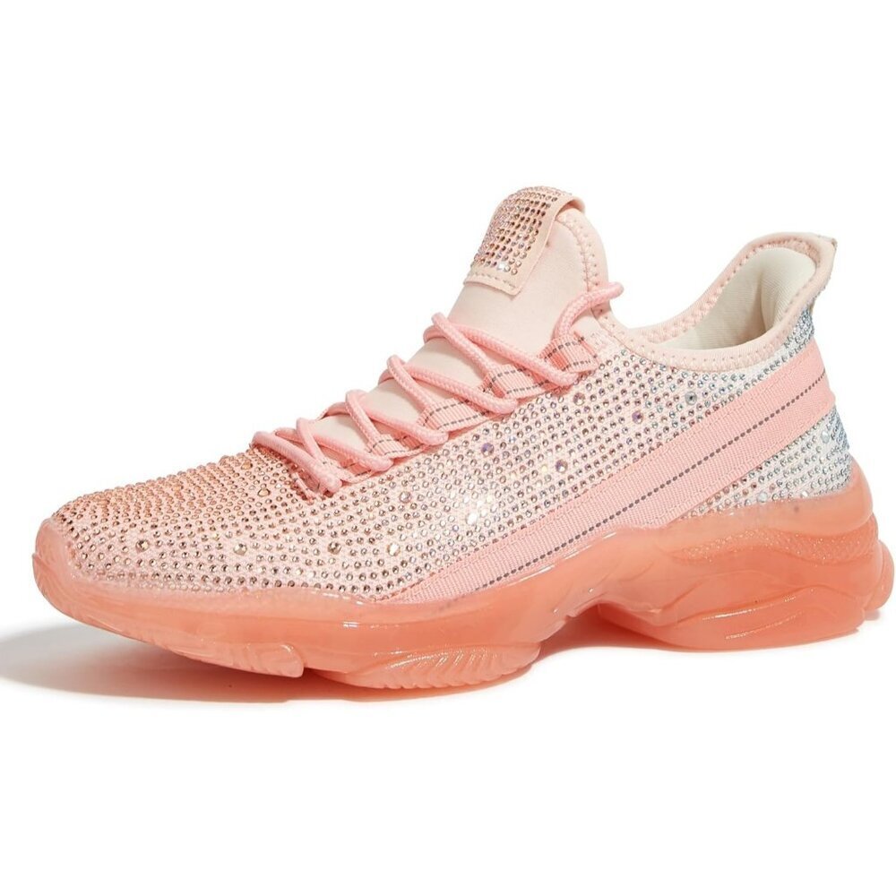 Women's Nude Rhinestone Mesh Slip On Walking Breathable Spakle Glitter Sneaker - Picture 1 of 9